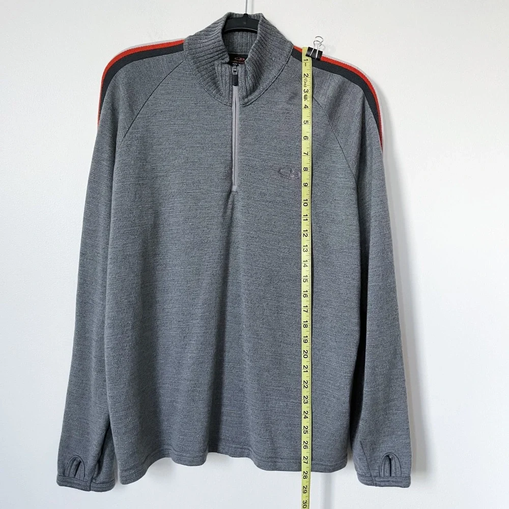Icebreaker Sport 320 Merino Wool 1/4 Zip Sweater Mens Large Gray Orange Stripe